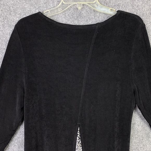 Chicos Travelers Tunic Top Women M Black With B&W Animal Print  Back 3/4 Sleeve - Picture 9 of 12